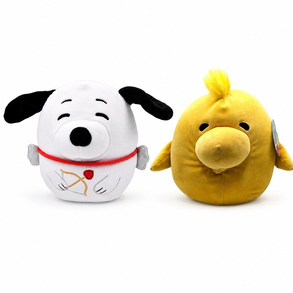 Squishmallow Peanuts Valentines‎ Plush Lot 8" Cupid Snoopy & 10" Woodstock